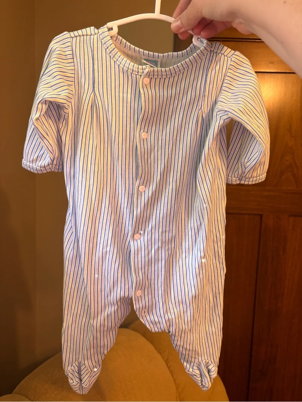 Vintage Little Me Blue Pinstripe Footed Sleeper | Classic Baby Layette | 3-6 mo